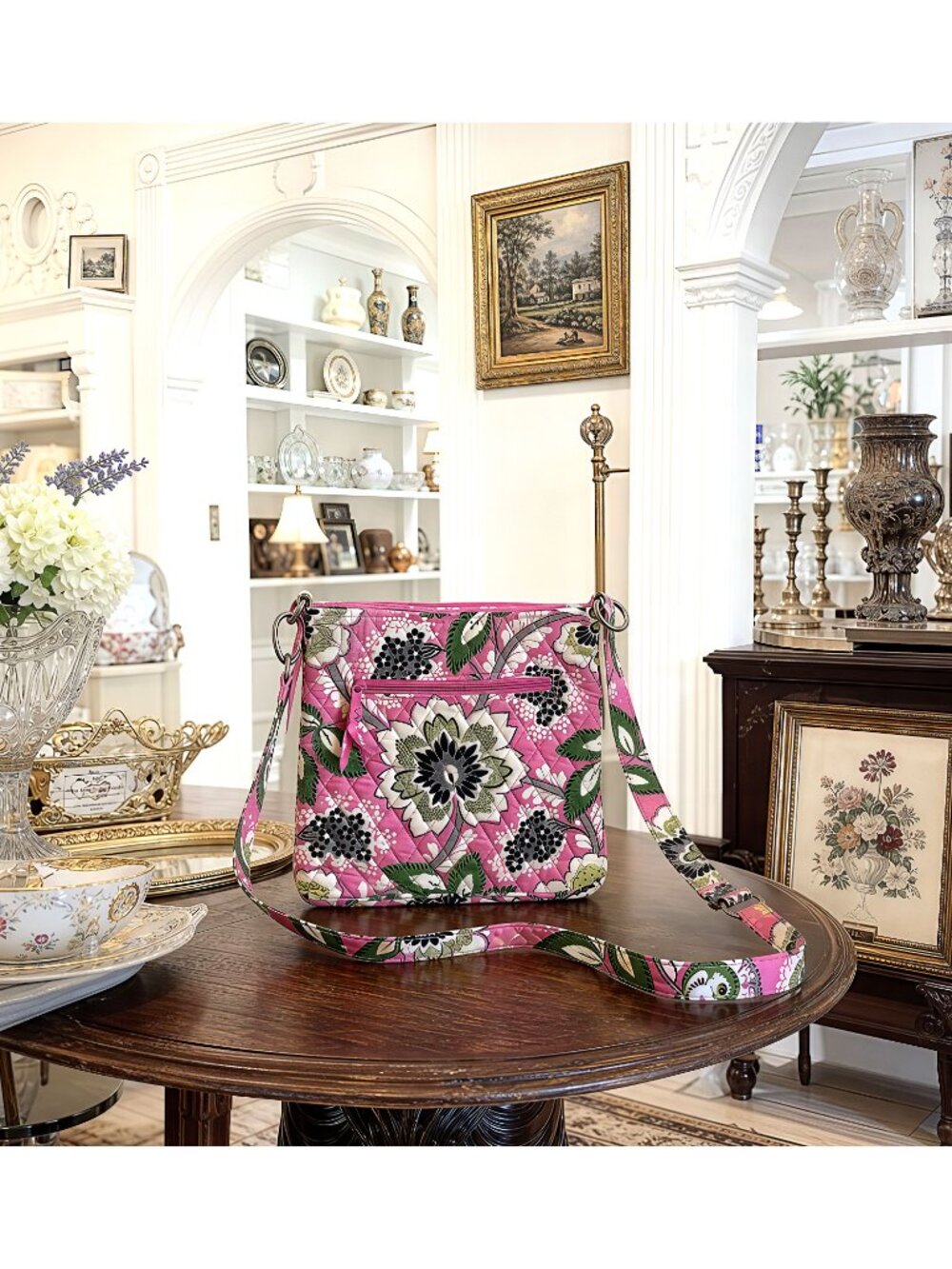 Vera Bradley Pink Green Floral Quilted Crossbody Bag 11x11